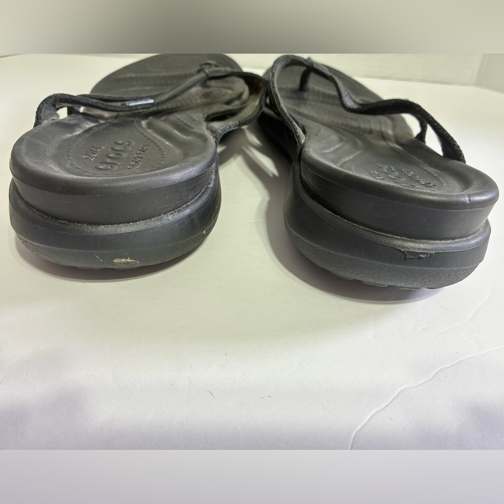 CROCS Black Leather Strap Sandals Comfortable Casual Footwear - Picture 7 of 7